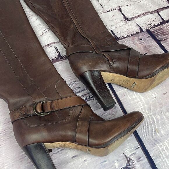 Cole Haan x Nike Air Boots Leather Heeled Knee High Womens 8.5B Riding Brown - Picture 2 of 14